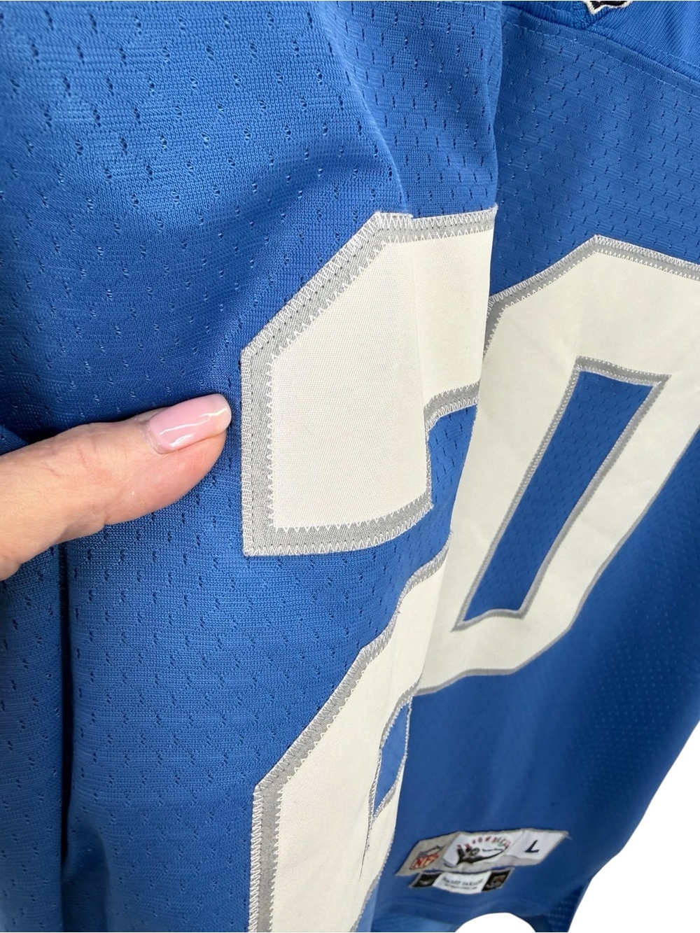 Vintage NFL Reebok Barry Sanders Detroit Lions Throwback Jersey Large Blue - Picture 14 of 16